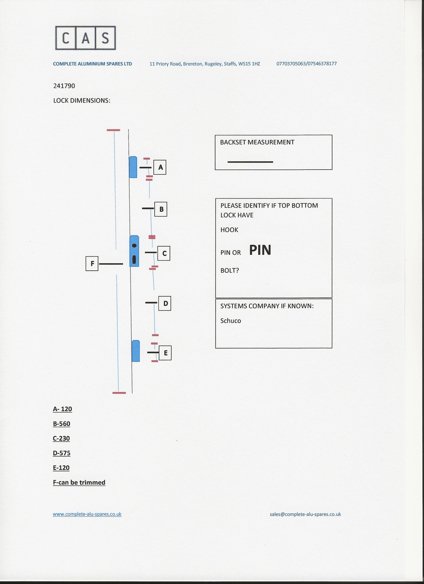 SCHUCO 241790 3 POINT LOCK