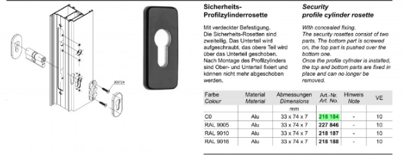 218184 Silver Security Profile Cylinder Rosette