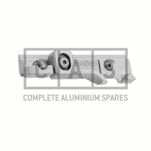 An aluminum window stay with keep and stop mechanisms, intended for use in window hardware.