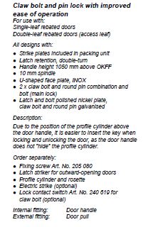 241467 CLAW BOLT AND PIN LOCK