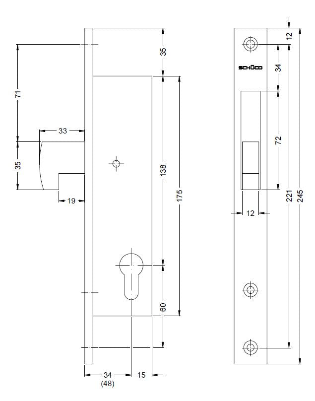 211371 SCHUCO CLAW BOLT LOCK 48MM