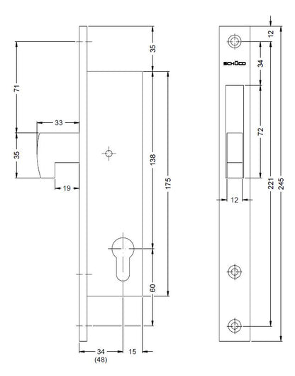 211371 SCHUCO CLAW BOLT LOCK 48MM