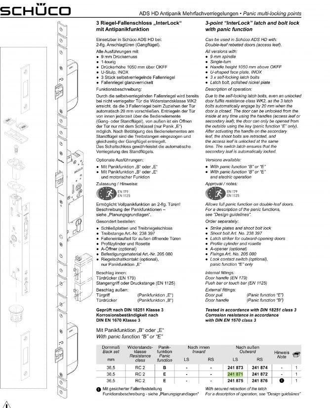 SCHUCO 241871 3 POINT LOCK L+B