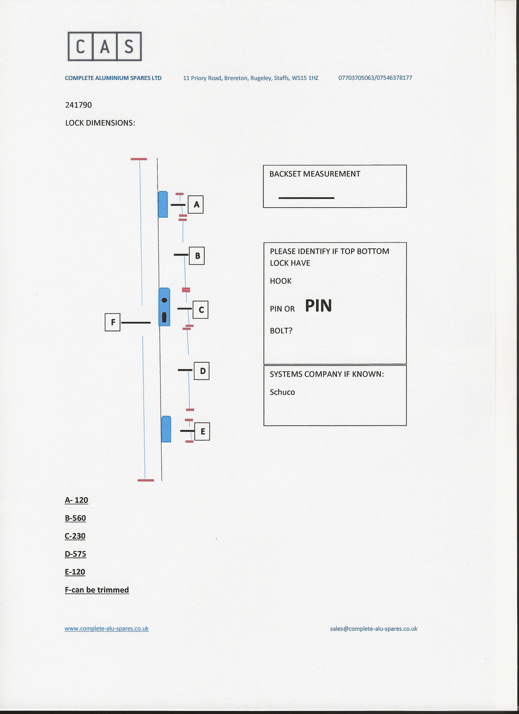 SCHUCO 241790 3 POINT LOCK