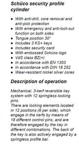 211973 SCHUCO CYLINDER SECURITY PROFILE 45/30